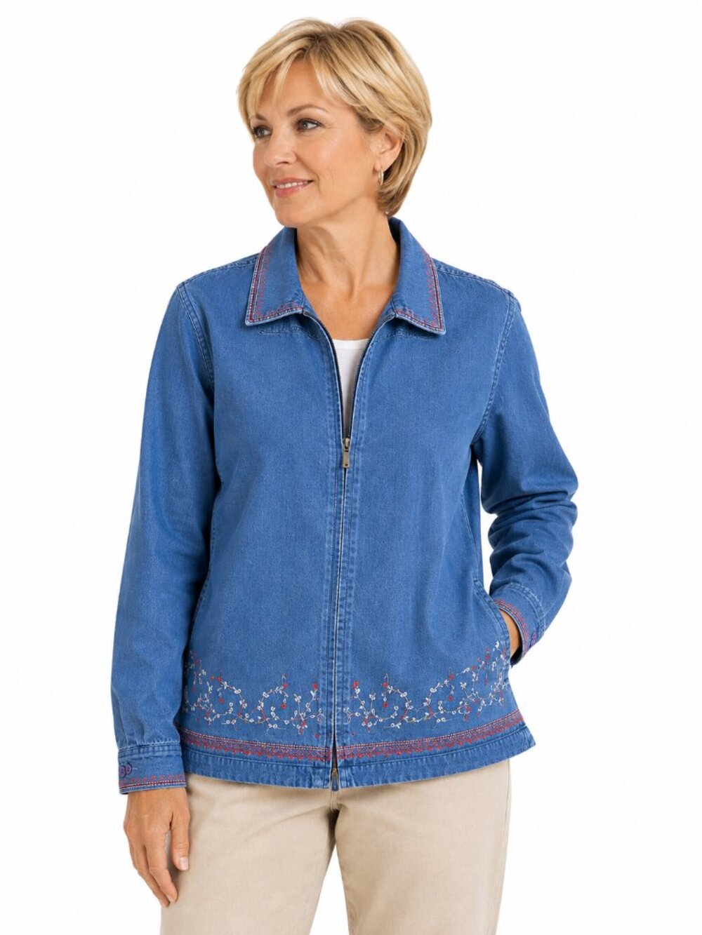 Northern Reflections Chambray Embroidered Jacket Denim Zip
